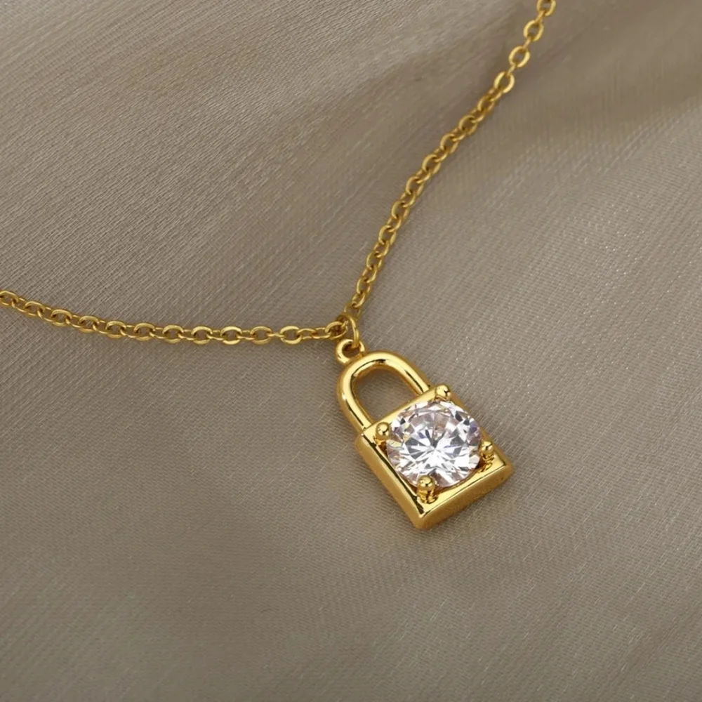Gold Mini Padlock Pendant Necklace - Picture 2 of 4